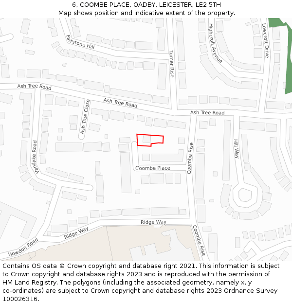 6, COOMBE PLACE, OADBY, LEICESTER, LE2 5TH: Location map and indicative extent of plot