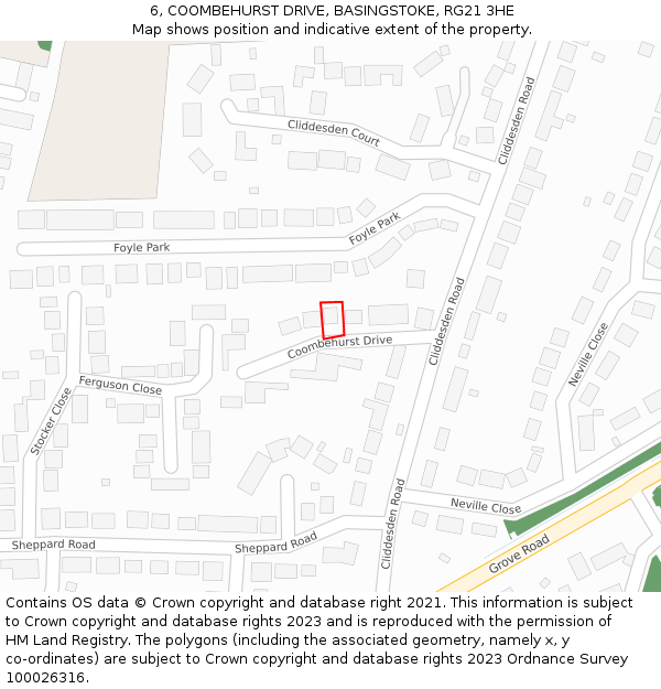 6, COOMBEHURST DRIVE, BASINGSTOKE, RG21 3HE: Location map and indicative extent of plot