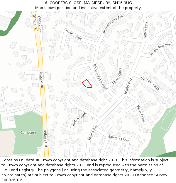 6, COOPERS CLOSE, MALMESBURY, SN16 9UG: Location map and indicative extent of plot