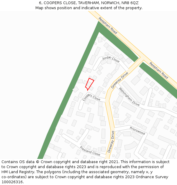 6, COOPERS CLOSE, TAVERHAM, NORWICH, NR8 6QZ: Location map and indicative extent of plot