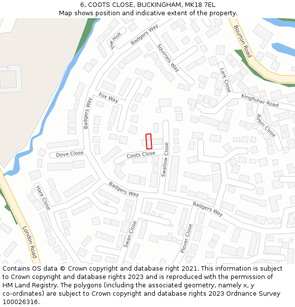 6, COOTS CLOSE, BUCKINGHAM, MK18 7EL: Location map and indicative extent of plot