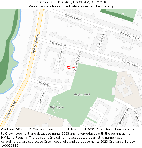 6, COPPERFIELD PLACE, HORSHAM, RH12 2HR: Location map and indicative extent of plot