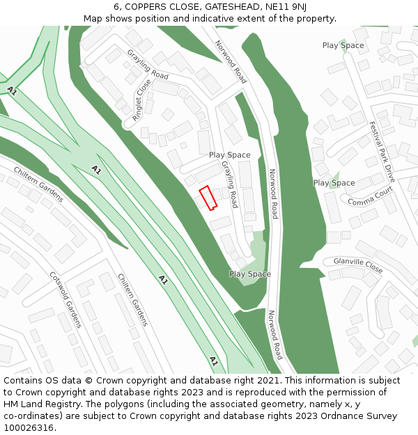 6, COPPERS CLOSE, GATESHEAD, NE11 9NJ: Location map and indicative extent of plot