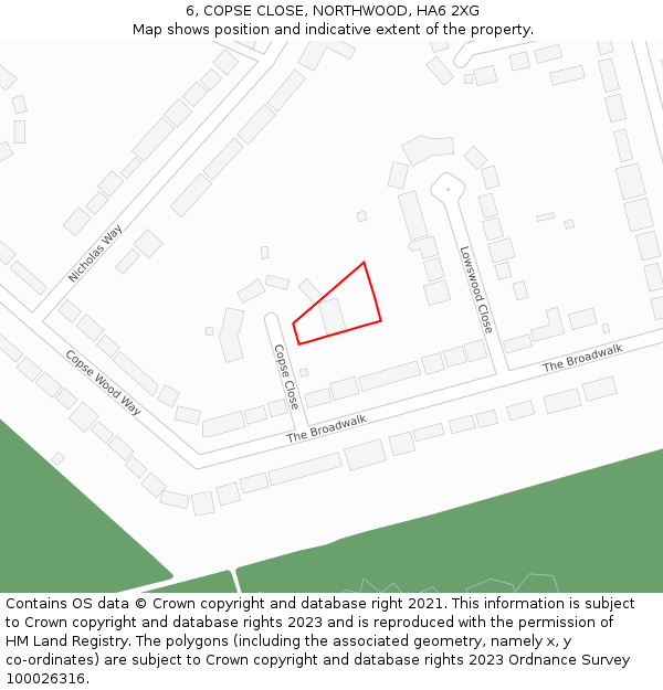6, COPSE CLOSE, NORTHWOOD, HA6 2XG: Location map and indicative extent of plot