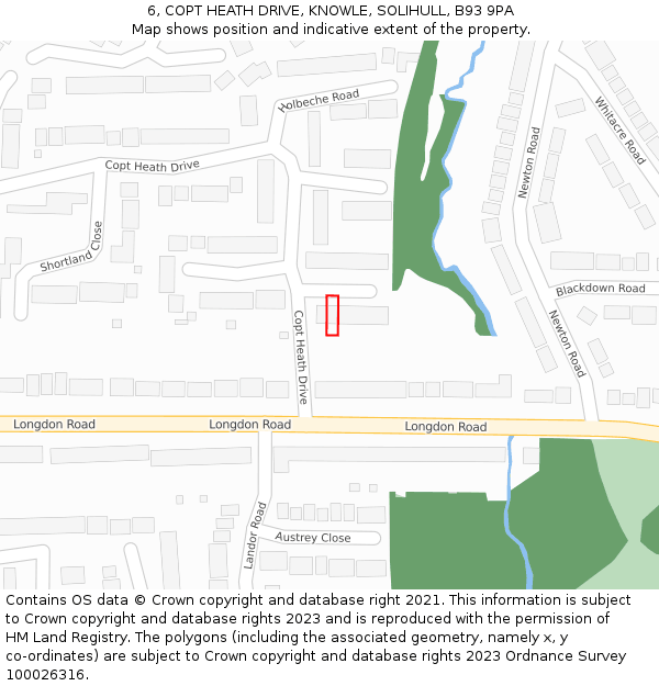 6, COPT HEATH DRIVE, KNOWLE, SOLIHULL, B93 9PA: Location map and indicative extent of plot