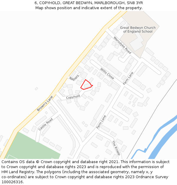 6, COPYHOLD, GREAT BEDWYN, MARLBOROUGH, SN8 3YR: Location map and indicative extent of plot