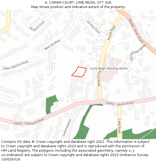 6, CORAM COURT, LYME REGIS, DT7 3GE: Location map and indicative extent of plot