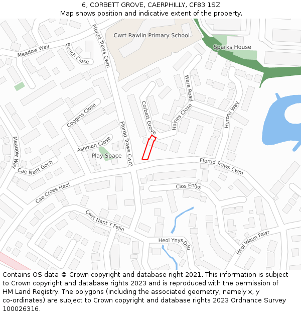 6, CORBETT GROVE, CAERPHILLY, CF83 1SZ: Location map and indicative extent of plot