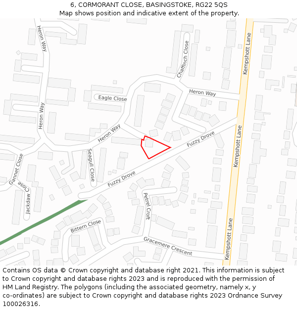 6, CORMORANT CLOSE, BASINGSTOKE, RG22 5QS: Location map and indicative extent of plot