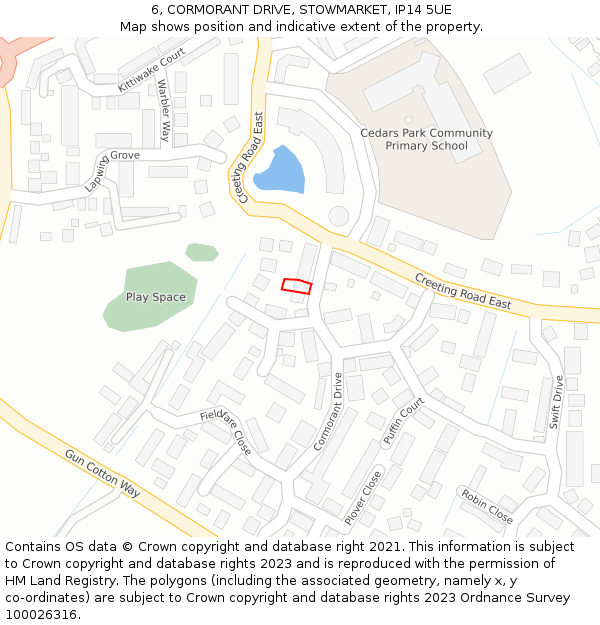 6, CORMORANT DRIVE, STOWMARKET, IP14 5UE: Location map and indicative extent of plot