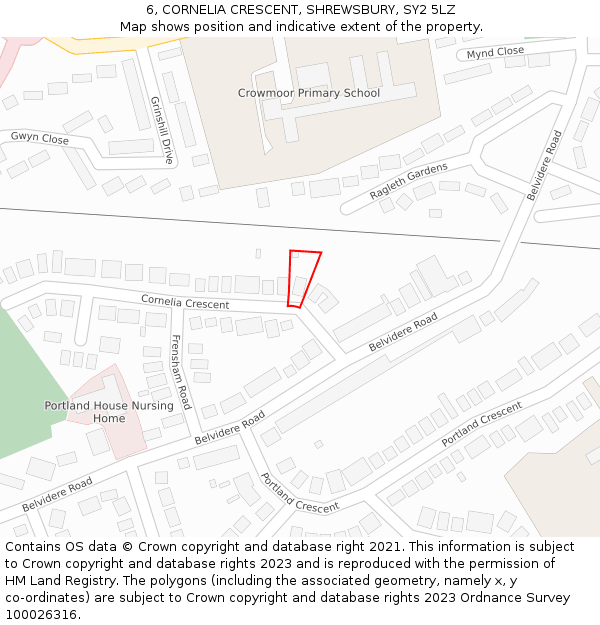 6, CORNELIA CRESCENT, SHREWSBURY, SY2 5LZ: Location map and indicative extent of plot