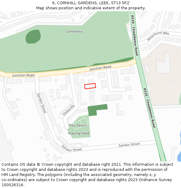 6, CORNHILL GARDENS, LEEK, ST13 5PZ: Location map and indicative extent of plot