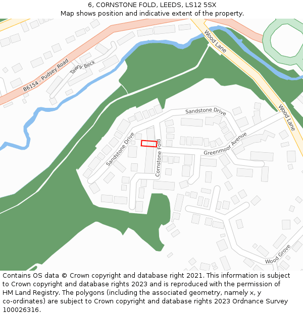 6, CORNSTONE FOLD, LEEDS, LS12 5SX: Location map and indicative extent of plot