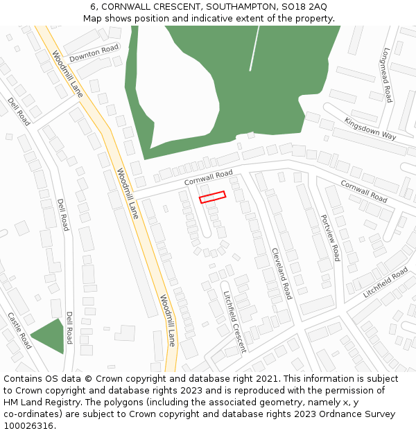 6, CORNWALL CRESCENT, SOUTHAMPTON, SO18 2AQ: Location map and indicative extent of plot