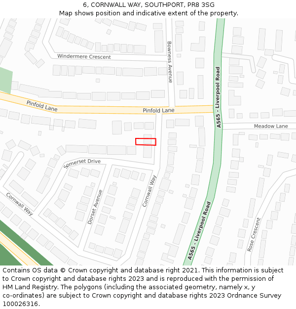 6, CORNWALL WAY, SOUTHPORT, PR8 3SG: Location map and indicative extent of plot