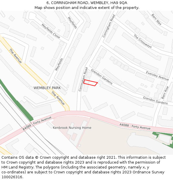 6, CORRINGHAM ROAD, WEMBLEY, HA9 9QA: Location map and indicative extent of plot