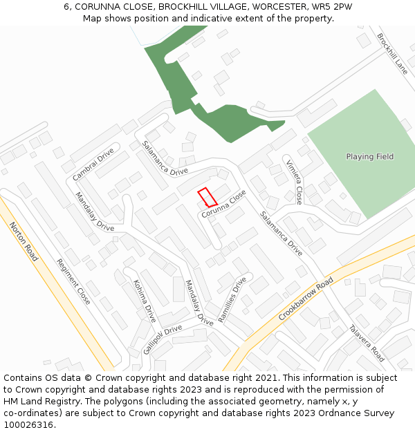 6, CORUNNA CLOSE, BROCKHILL VILLAGE, WORCESTER, WR5 2PW: Location map and indicative extent of plot