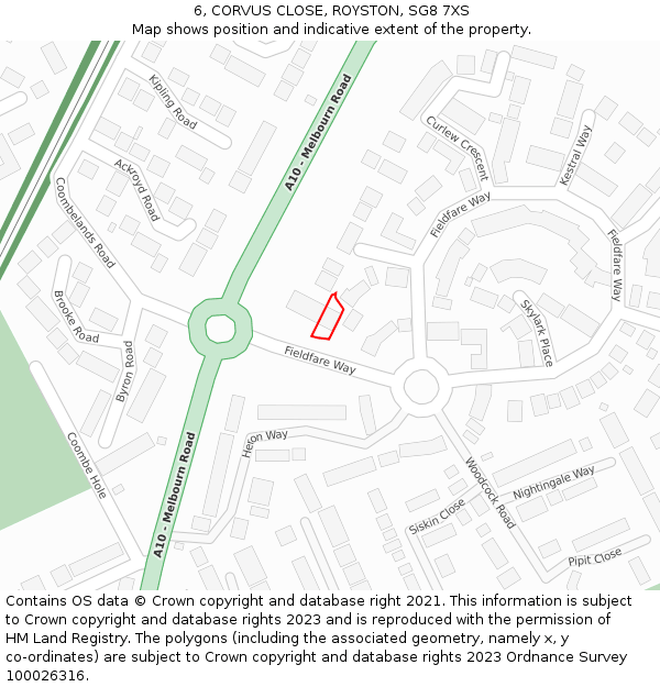 6, CORVUS CLOSE, ROYSTON, SG8 7XS: Location map and indicative extent of plot