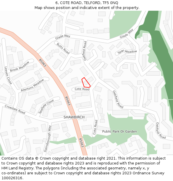6, COTE ROAD, TELFORD, TF5 0NQ: Location map and indicative extent of plot