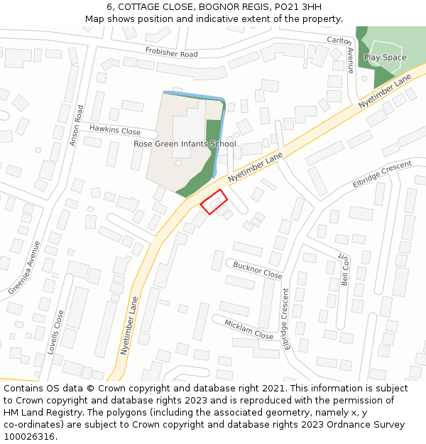 6, COTTAGE CLOSE, BOGNOR REGIS, PO21 3HH: Location map and indicative extent of plot