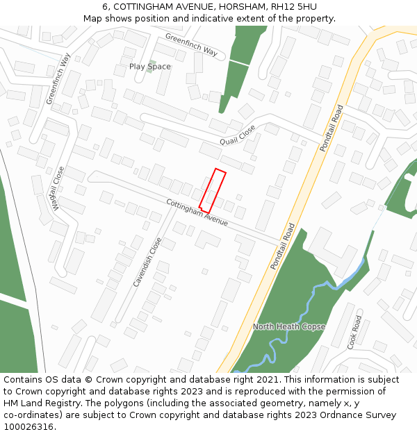 6, COTTINGHAM AVENUE, HORSHAM, RH12 5HU: Location map and indicative extent of plot