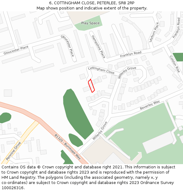 6, COTTINGHAM CLOSE, PETERLEE, SR8 2RP: Location map and indicative extent of plot