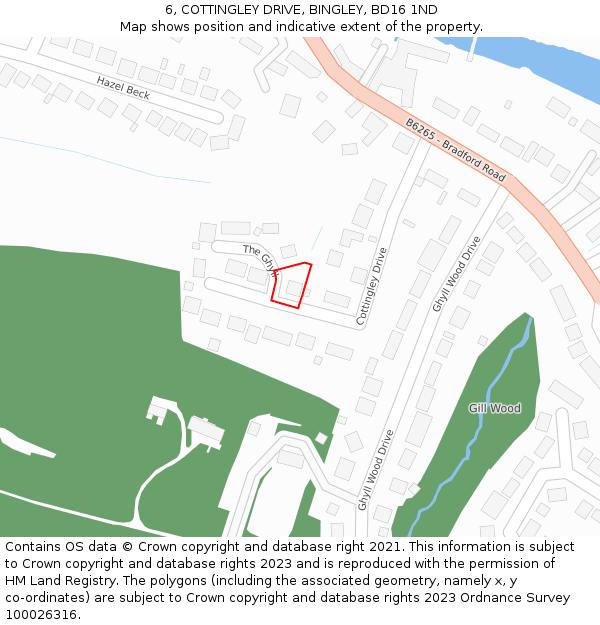 6, COTTINGLEY DRIVE, BINGLEY, BD16 1ND: Location map and indicative extent of plot