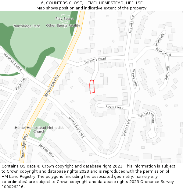 6, COUNTERS CLOSE, HEMEL HEMPSTEAD, HP1 1SE: Location map and indicative extent of plot
