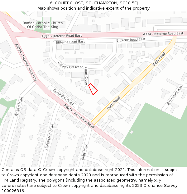 6, COURT CLOSE, SOUTHAMPTON, SO18 5EJ: Location map and indicative extent of plot