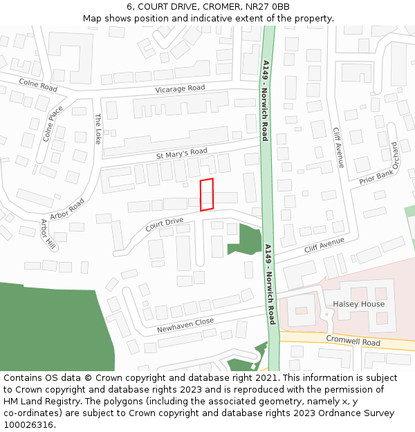 6, COURT DRIVE, CROMER, NR27 0BB: Location map and indicative extent of plot