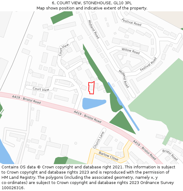 6, COURT VIEW, STONEHOUSE, GL10 3PL: Location map and indicative extent of plot