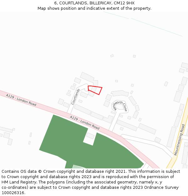 6, COURTLANDS, BILLERICAY, CM12 9HX: Location map and indicative extent of plot