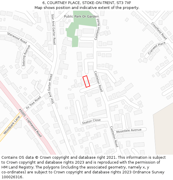 6, COURTNEY PLACE, STOKE-ON-TRENT, ST3 7XF: Location map and indicative extent of plot