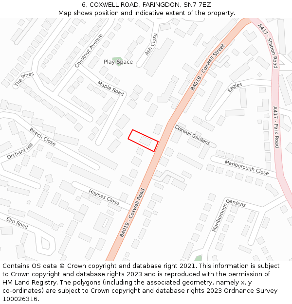 6, COXWELL ROAD, FARINGDON, SN7 7EZ: Location map and indicative extent of plot