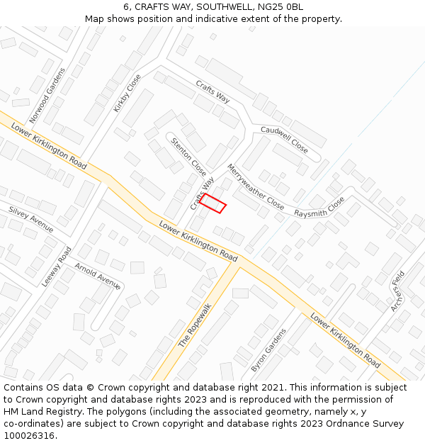 6, CRAFTS WAY, SOUTHWELL, NG25 0BL: Location map and indicative extent of plot