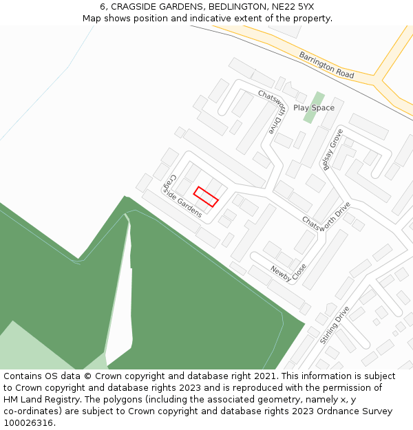 6, CRAGSIDE GARDENS, BEDLINGTON, NE22 5YX: Location map and indicative extent of plot
