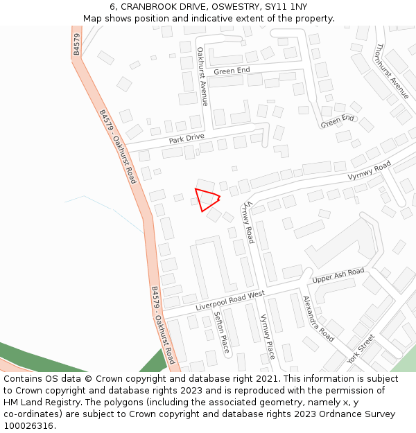 6, CRANBROOK DRIVE, OSWESTRY, SY11 1NY: Location map and indicative extent of plot