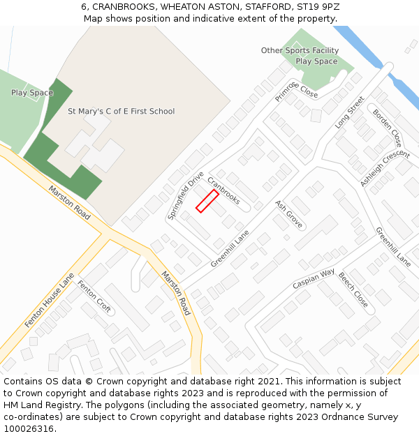 6, CRANBROOKS, WHEATON ASTON, STAFFORD, ST19 9PZ: Location map and indicative extent of plot