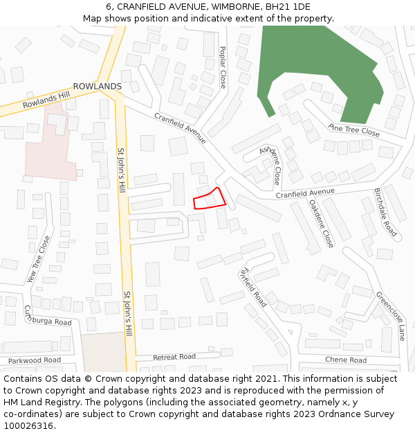 6, CRANFIELD AVENUE, WIMBORNE, BH21 1DE: Location map and indicative extent of plot