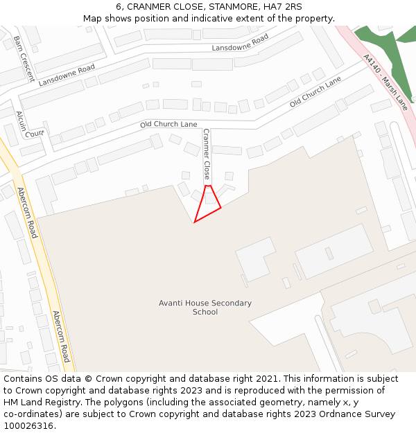 6, CRANMER CLOSE, STANMORE, HA7 2RS: Location map and indicative extent of plot