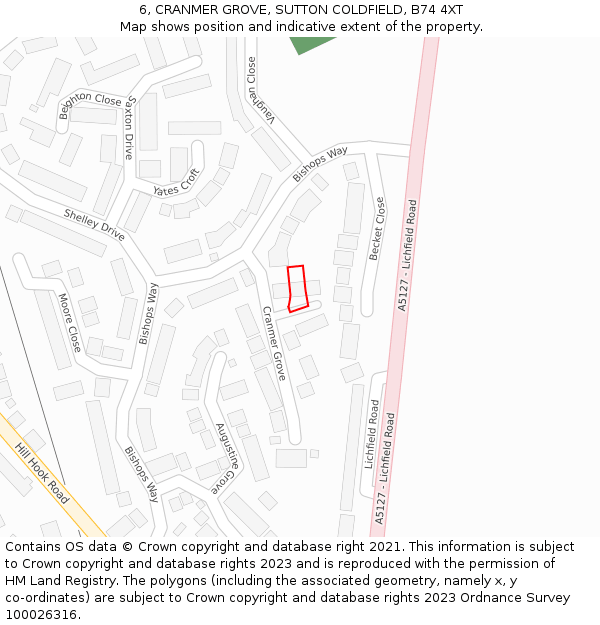 6, CRANMER GROVE, SUTTON COLDFIELD, B74 4XT: Location map and indicative extent of plot