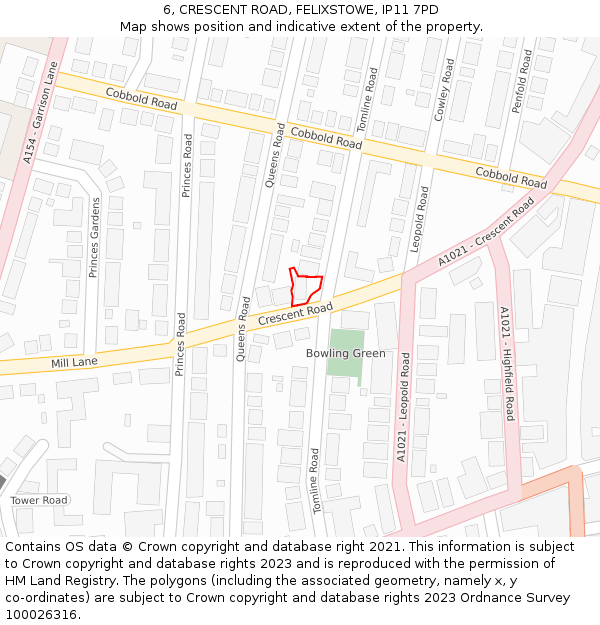 6, CRESCENT ROAD, FELIXSTOWE, IP11 7PD: Location map and indicative extent of plot