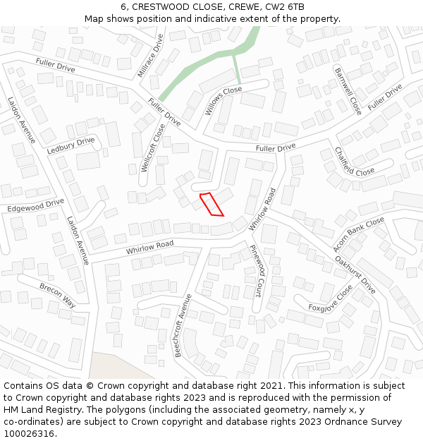 6, CRESTWOOD CLOSE, CREWE, CW2 6TB: Location map and indicative extent of plot