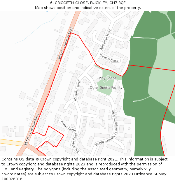 6, CRICCIETH CLOSE, BUCKLEY, CH7 3QF: Location map and indicative extent of plot