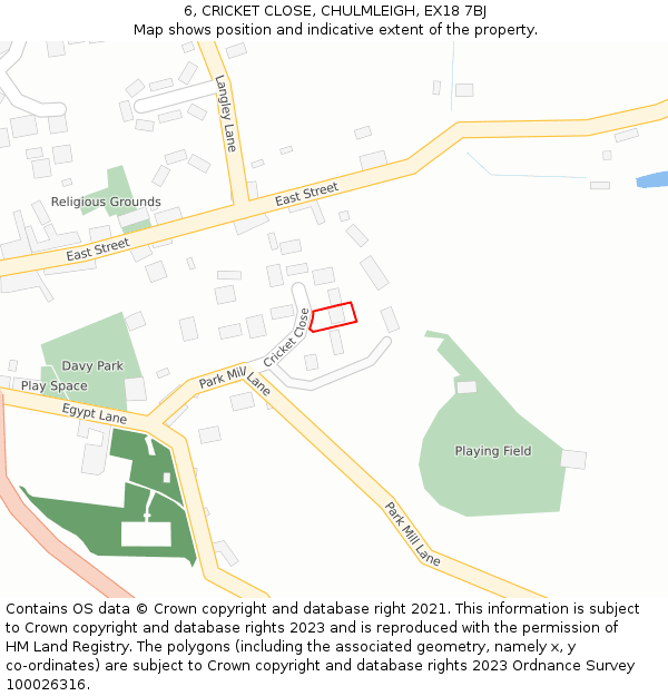 6, CRICKET CLOSE, CHULMLEIGH, EX18 7BJ: Location map and indicative extent of plot