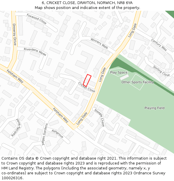 6, CRICKET CLOSE, DRAYTON, NORWICH, NR8 6YA: Location map and indicative extent of plot