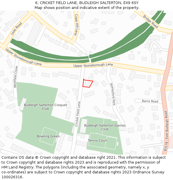 6, CRICKET FIELD LANE, BUDLEIGH SALTERTON, EX9 6SY: Location map and indicative extent of plot