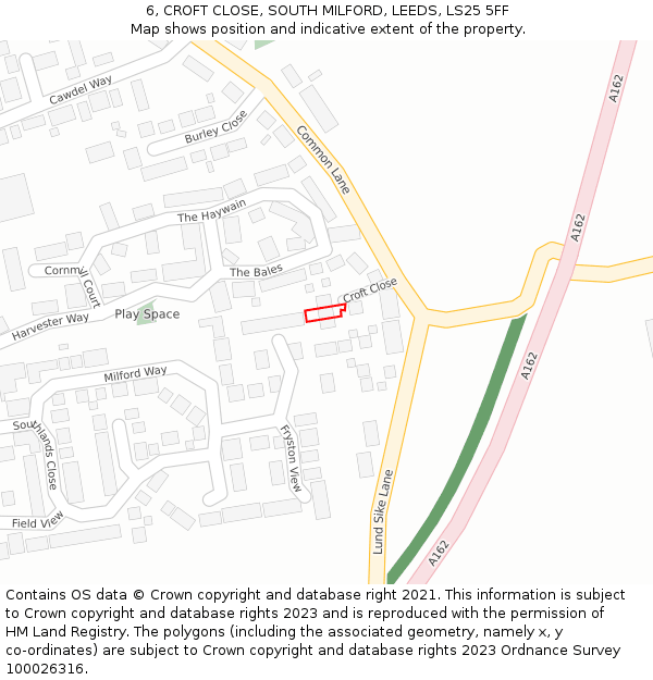 6, CROFT CLOSE, SOUTH MILFORD, LEEDS, LS25 5FF: Location map and indicative extent of plot