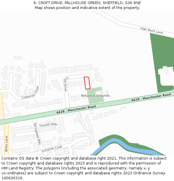 6, CROFT DRIVE, MILLHOUSE GREEN, SHEFFIELD, S36 9NE: Location map and indicative extent of plot