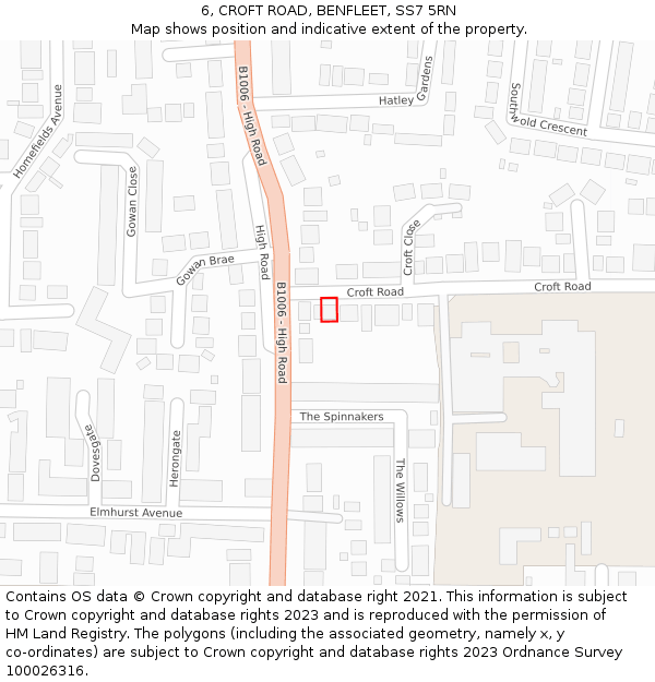 6, CROFT ROAD, BENFLEET, SS7 5RN: Location map and indicative extent of plot